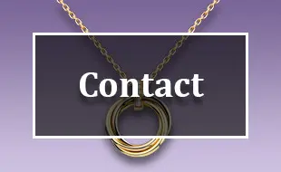 A necklace with three rings on it and the word contact underneath.