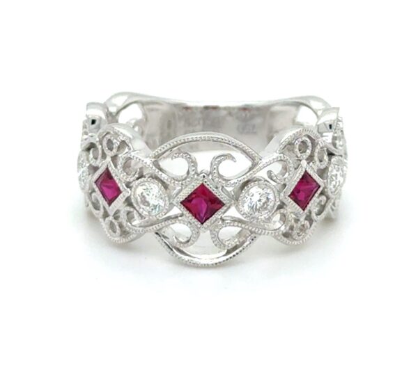 18K White Gold Ruby and Diamond Band