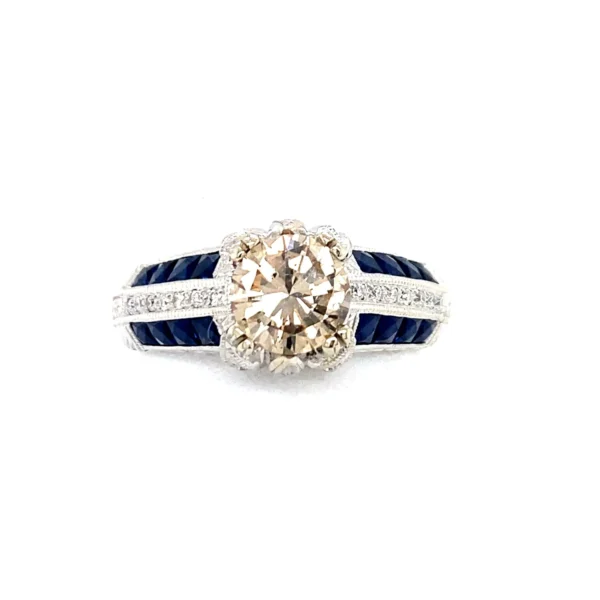 14K White Gold Diamond and Sapphire Ring
