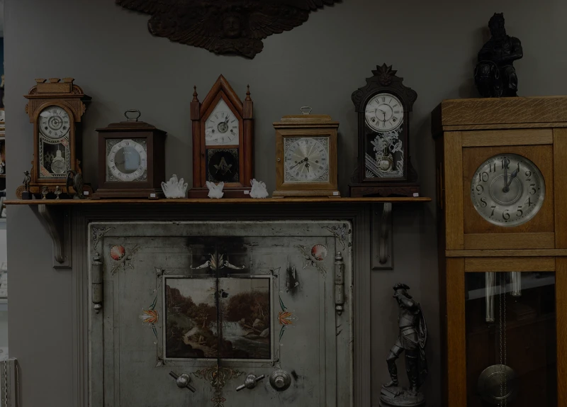 Classic timepieces on a shelf